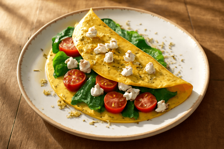 Omelette aux épinards et tomates cerises