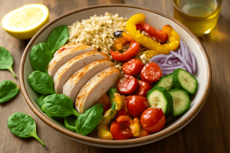 Kyckling- och Quinoasallad med Rostade Grönsaker