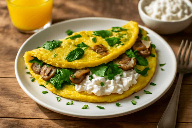 Omelette légère aux épinards et champignons
