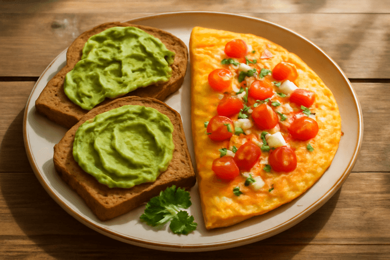 Omelette Clásica Energética con Pan Integral y Aguacate