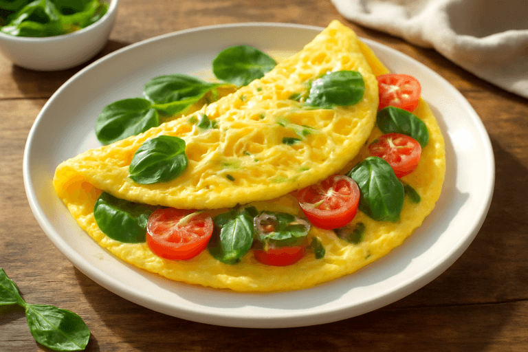 Proteinrik klassisk omelett med spenat och tomat