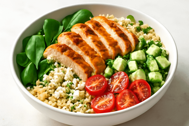 Proteinreiches Hähnchen-Bulgur-Bowl
