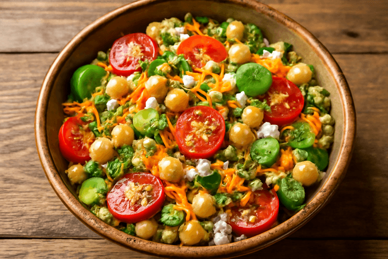 Salade protéinée de quinoa, pois chiches et légumes croquants