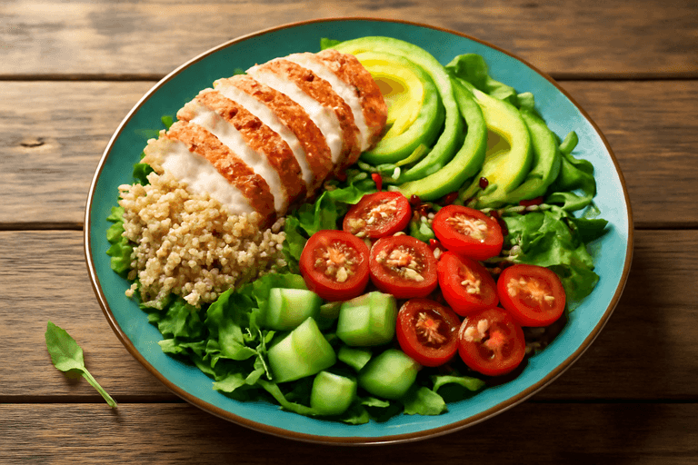 Proteinrik kycklingsallad med quinoa och avokado
