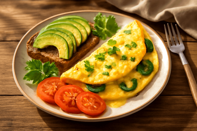 Proteinrik Klassisk Frukostomelett med Avokado & Fullkornsbröd