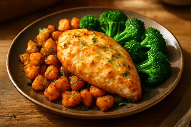 Frango Cremoso Clássico com Batatas e Brócolis