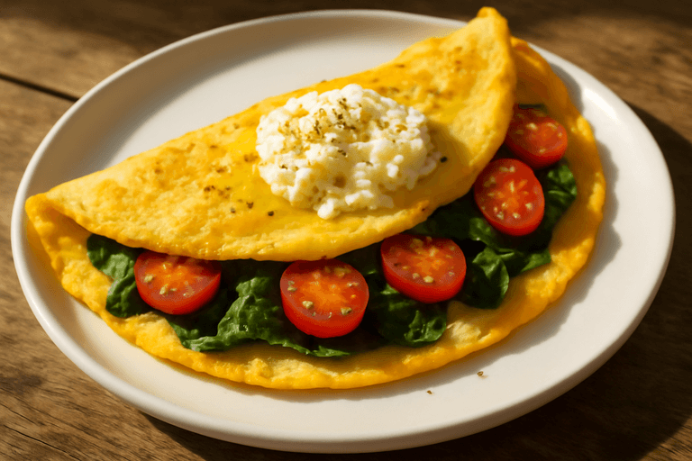 Proteinrik klassisk omelett med spenat & tomat