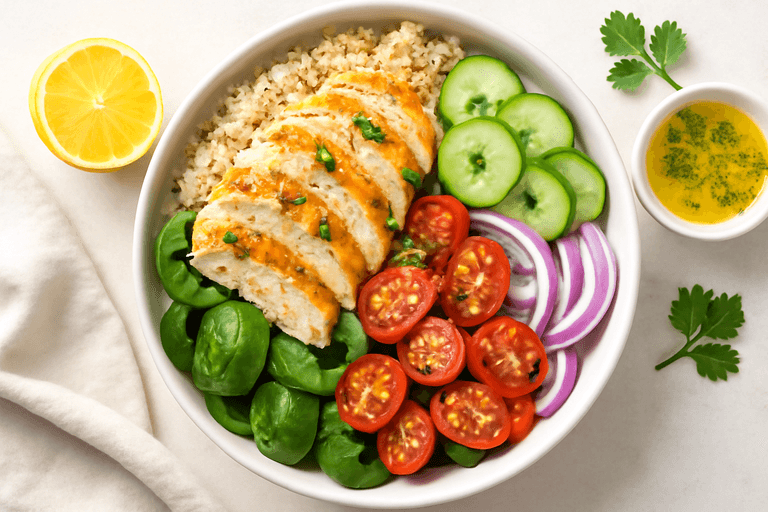 Krispig kycklingsallad med citron och quinoa