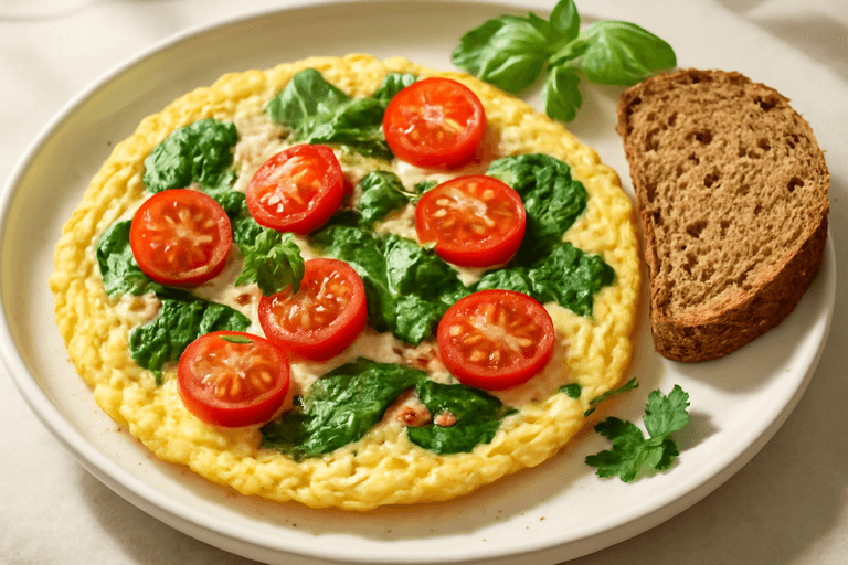 Proteinrik omelett med spenat och tomat
