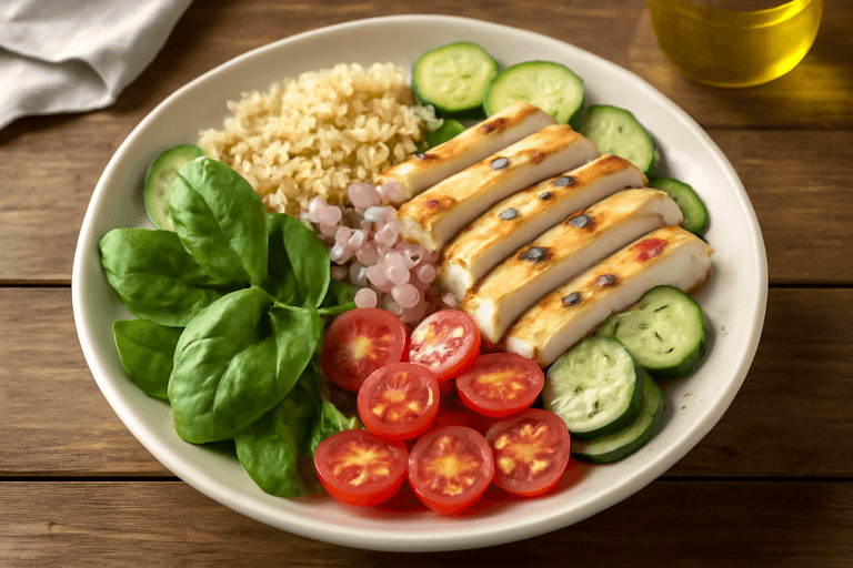 Ensalada Clásica de Pollo y Quinoa Baja en Calorías