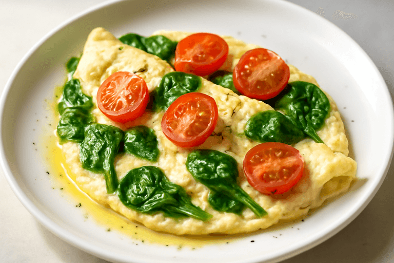 Lätt Proteinrik Omelett med Spenat och Tomat