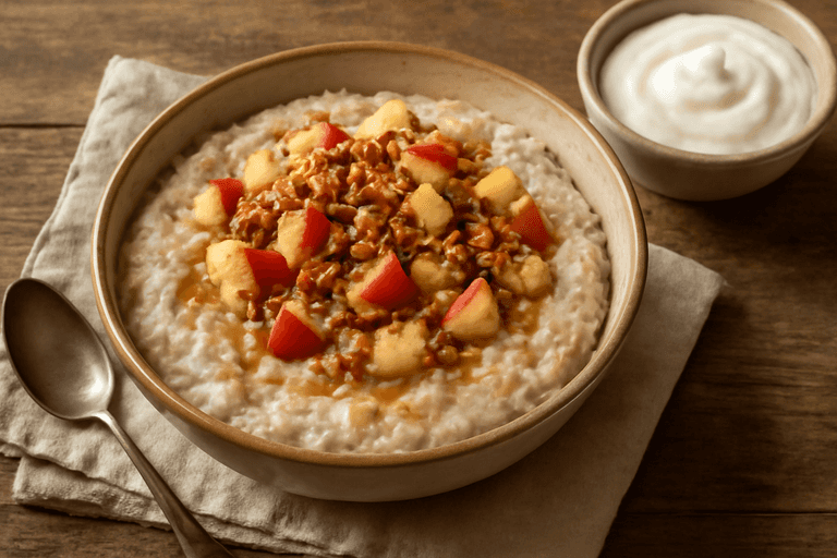 Завтрак-энергетик: Овсянка с орехами, яблоком и йогуртом
