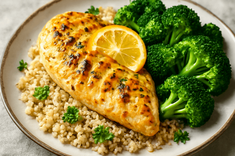 Pollo al limón con brócoli y quinoa