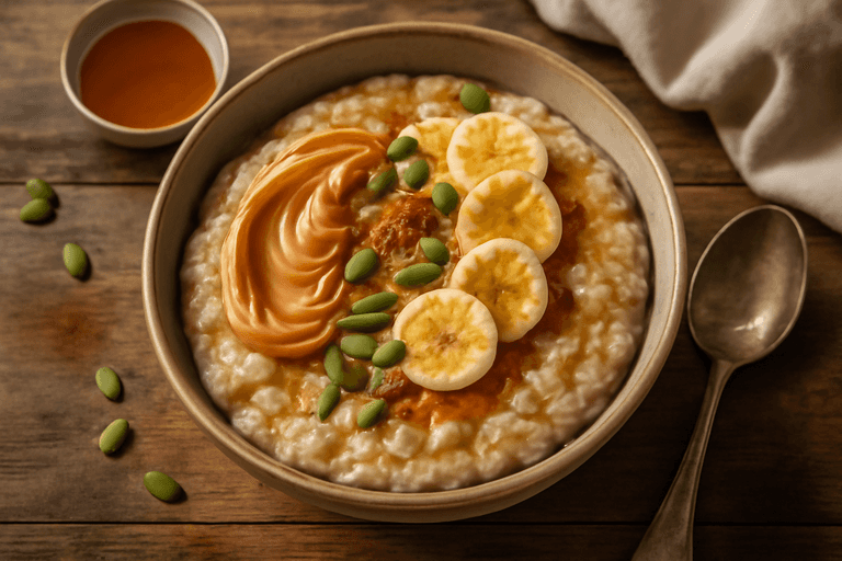 Proteinrik havregrynsgröt med jordnötssmör & banan