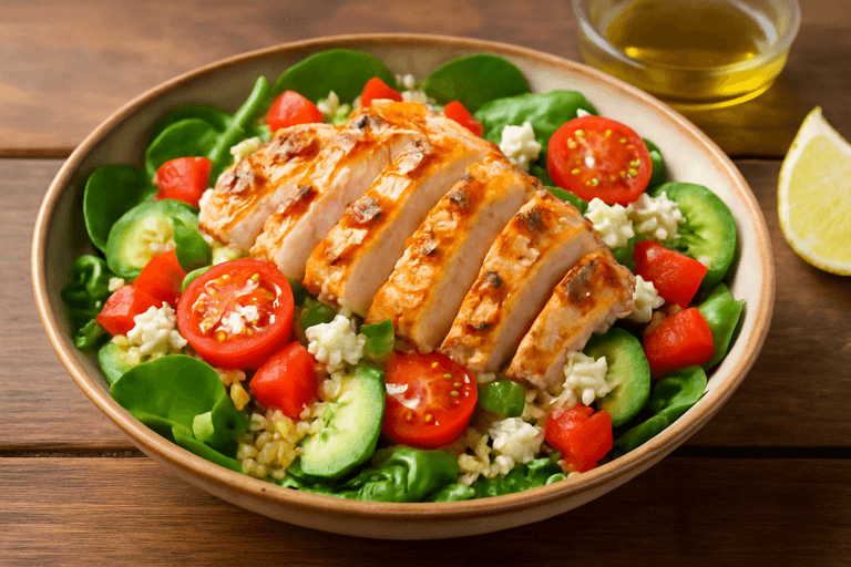 Salată colorată de pui cu quinoa și legume de vară