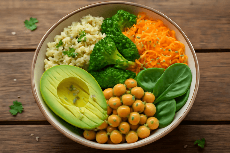 Veganer Kichererbsen-Bowl mit Quinoa und Avocado
