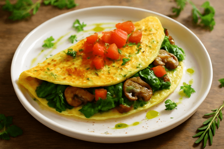 Omelette santé aux épinards et champignons
