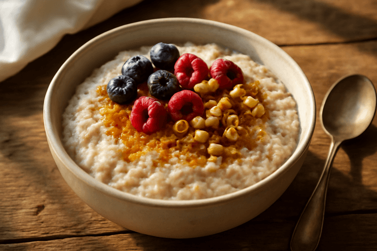 Proteinrik havregrøt med bær og nøtter