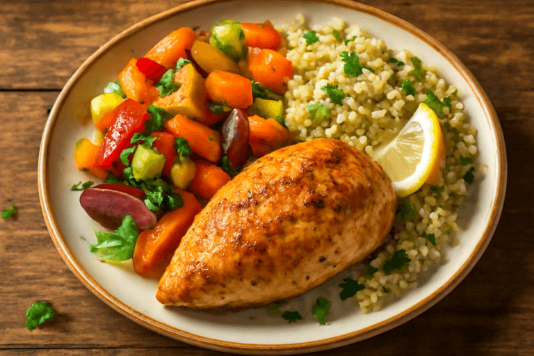 Geroosterde Kipfilet met Geroosterde Groenten & Kruidige Quinoa