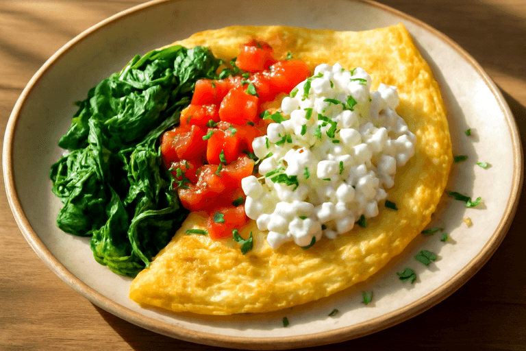Omletă sănătoasă cu spanac și roșii