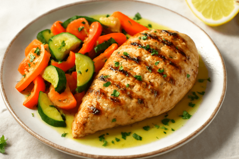 Κοτόπουλο Σχάρας με Λαχανικά & Σάλτσα Λεμονιού