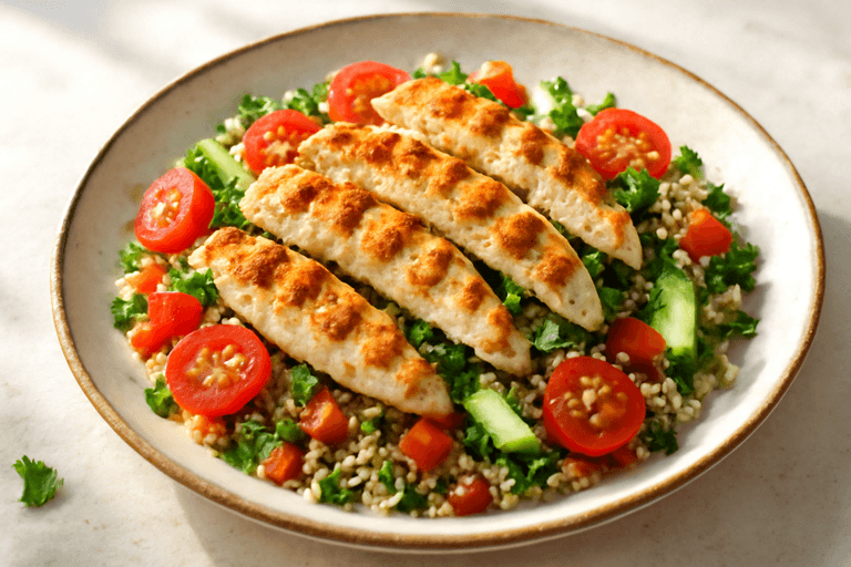 Κοτόπουλο στη σχάρα με σαλάτα κινόα και λαχανικά