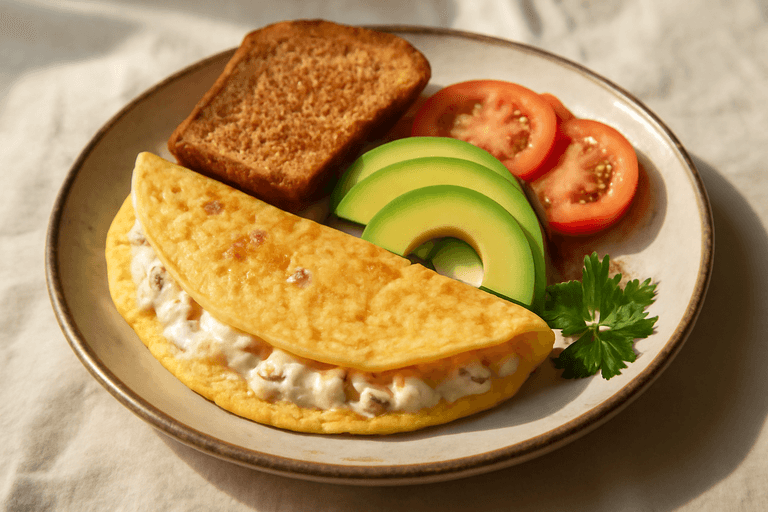 Proteinrik klassisk omelett med avokado & fullkornsbröd