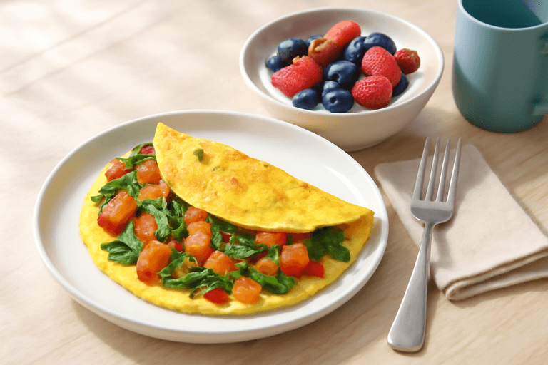 Energizing Veggie Omelette with Greek Yogurt & Berries
