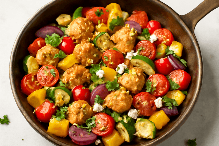 Leichte mediterrane Hähnchen-Gemüse-Pfanne