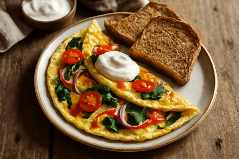 Kraftfull Frukostomelett med Grönsaker och Fullkornsbröd