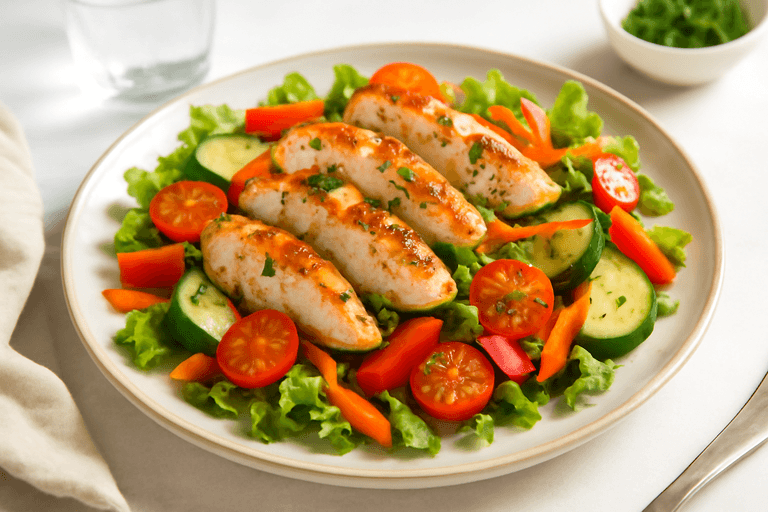 Leichter Hähnchen-Gemüse-Salat mit Zitronen-Dressing