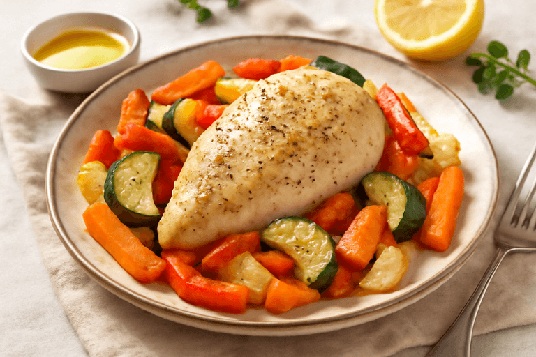 Ελαφρύ Κοτόπουλο με Λαχανικά στον Φούρνο
