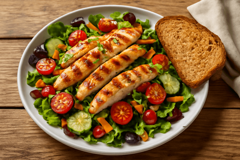 Leichter Hähnchen-Gemüse-Salat mit Vollkornbrot