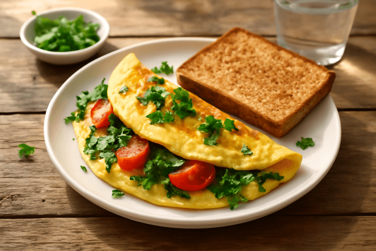 Omelette aux Épinards et Tomates, Pain Complet Grillé