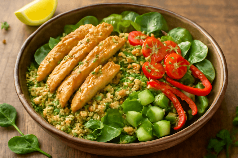 Salade Poulet, Quinoa et Légumes Croquants