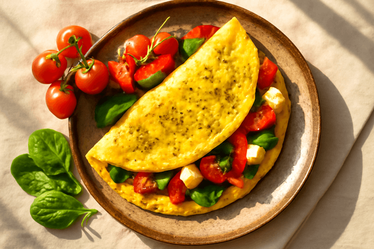 Omletă proteică cu legume și brânză săracă în grăsimi