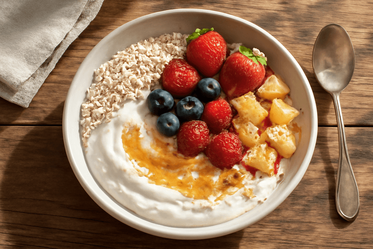 Frühstücks-Quark mit frischen Beeren & Haferflocken