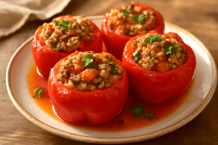 Gefüllte Paprika mit Putenhack und Gemüse