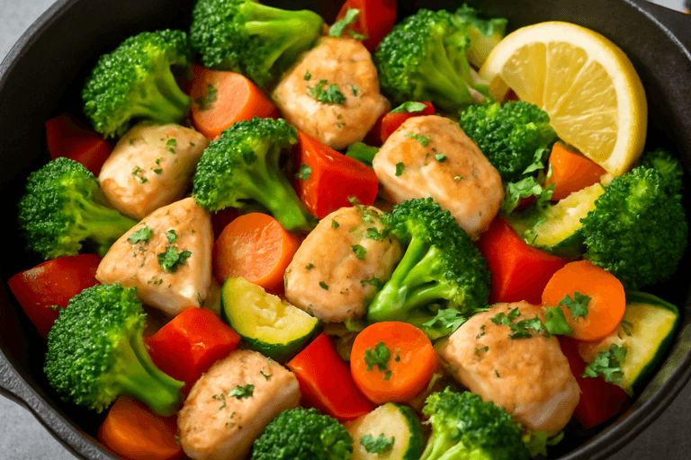 Leichter Hähnchen-Gemüse-Pfannen-Genuss
