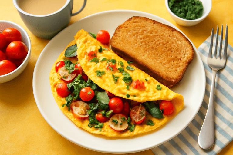Energievolle Omelet met Groenten en Volkoren Toast