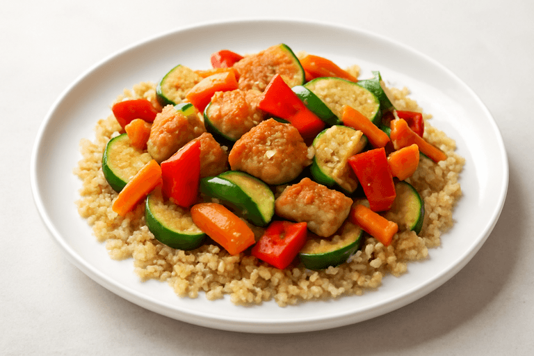 Poulet sauté aux légumes croquants et quinoa