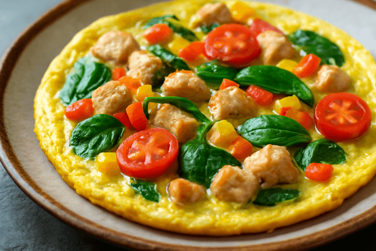 Омлет с овощами и куриной грудкой