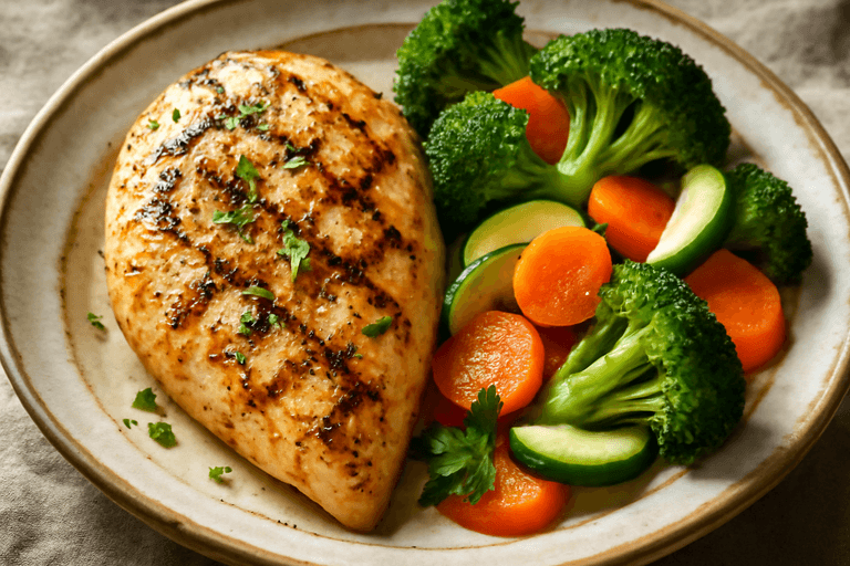 Grilled Lemon Herb Chicken with Steamed Vegetables