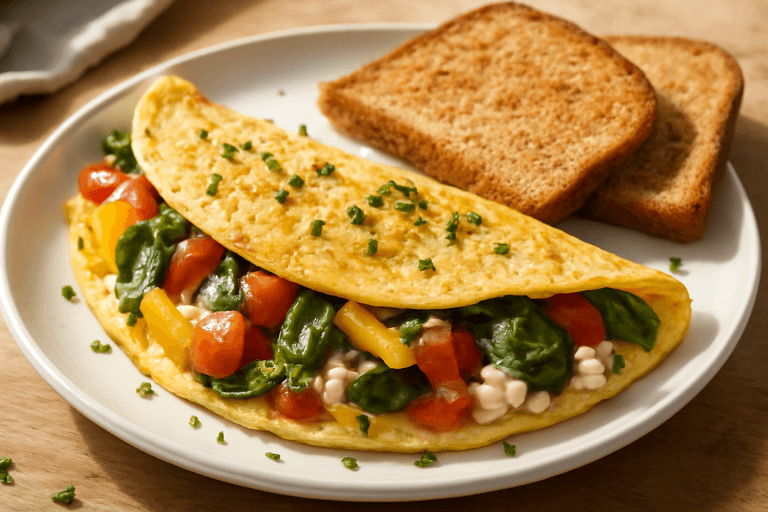 Proteinreiches Gemüse-Omelett mit Vollkorntoast