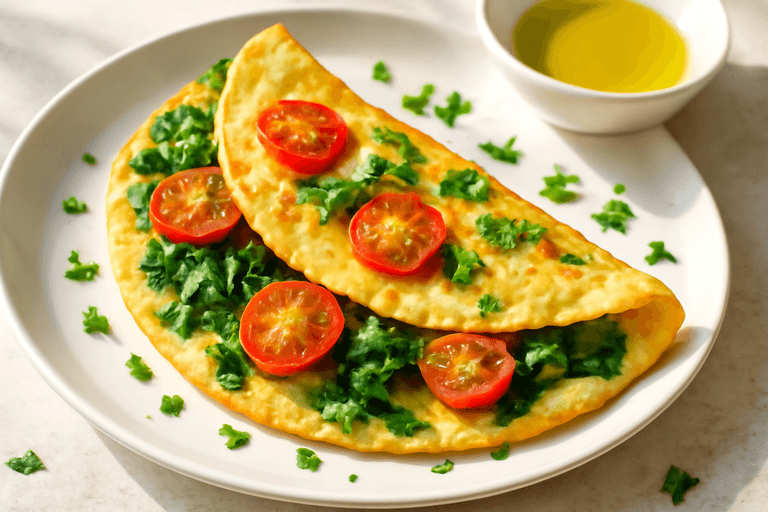 Omletă energizantă cu spanac și roșii