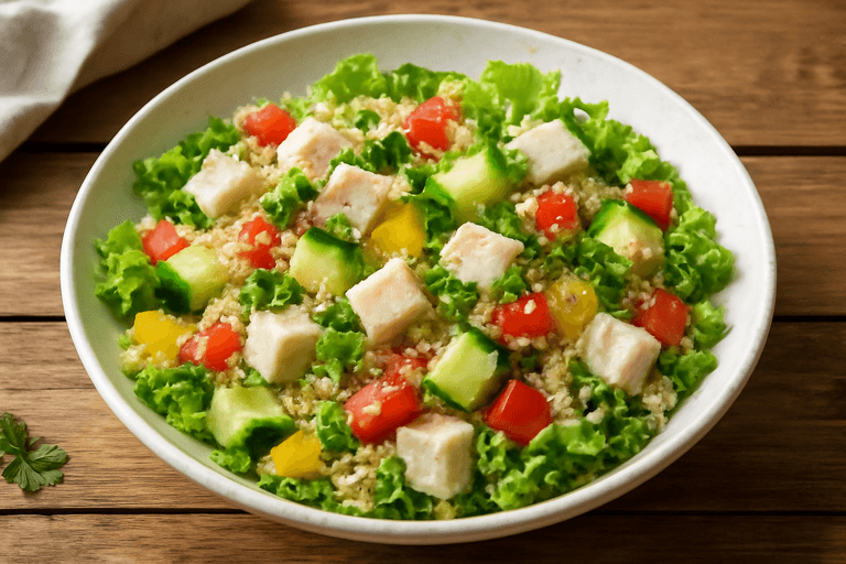 Классический куриный салат с киноа и овощами