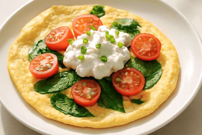 Omelete Proteica com Espinafre e Tomate