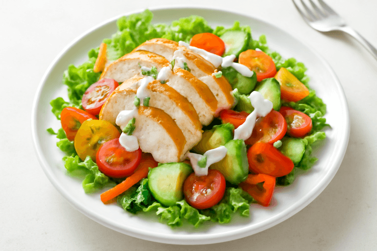 Leichter Hähnchen-Gemüse-Salat mit Joghurt-Dressing