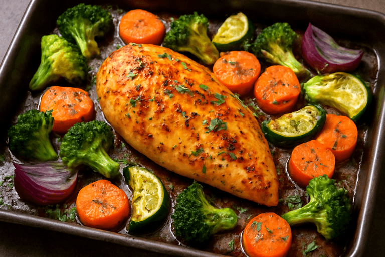 Pollo al horno con verduras variadas