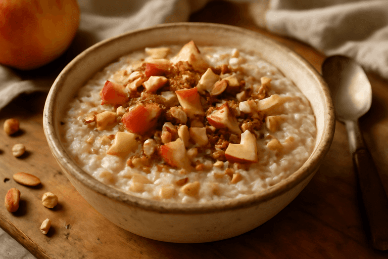 Gesunder Frühstücks-Porridge mit Apfel und Zimt